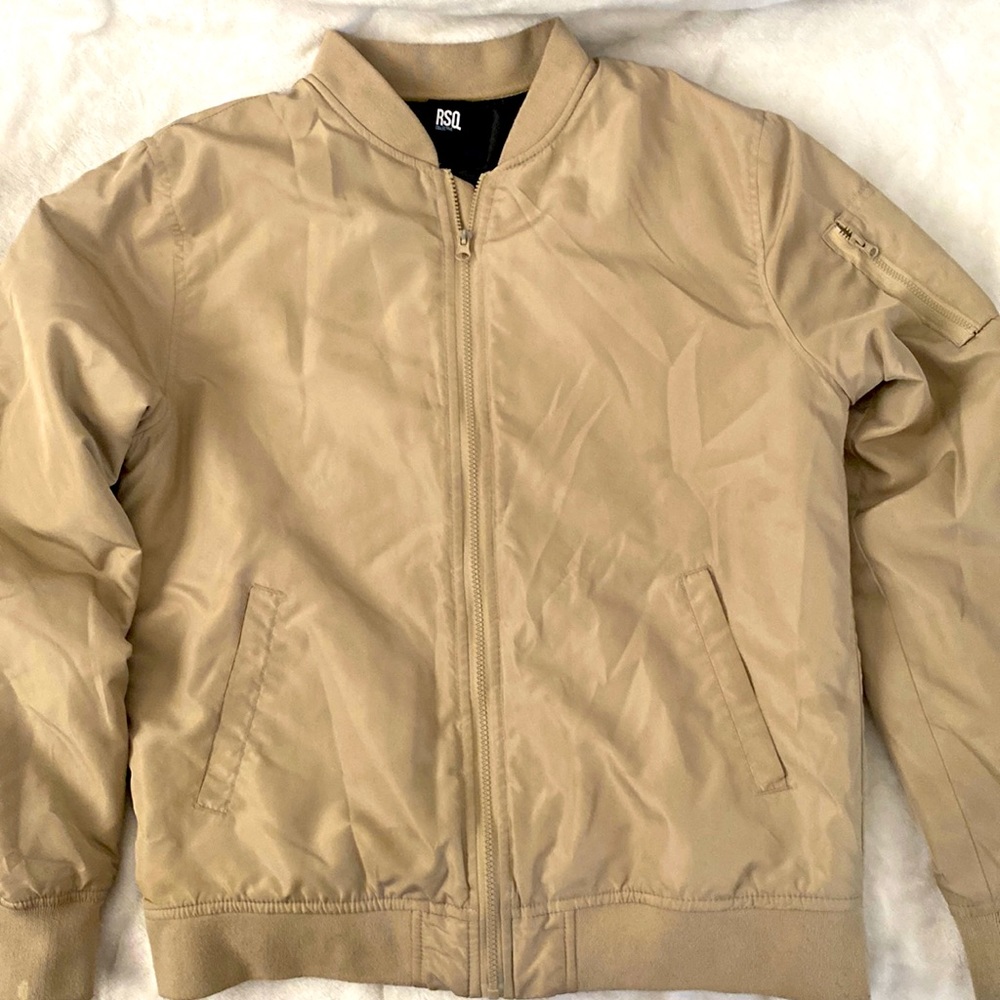 Beige Mens zip up Bomber Jacket